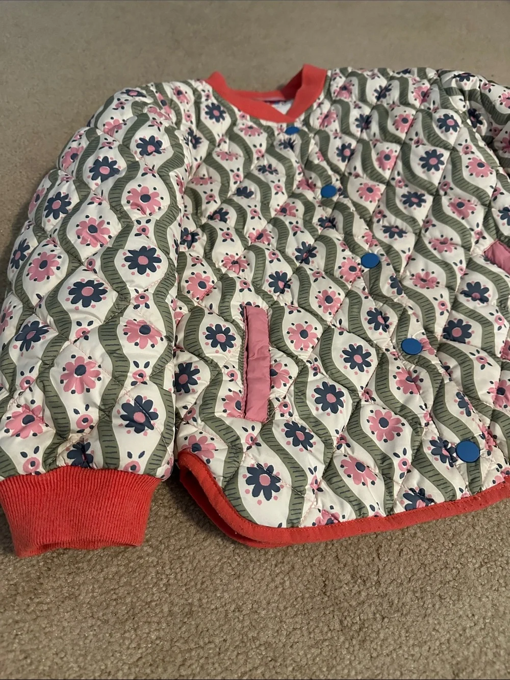 Boden Girls Quilted Floral Puffer Jacket